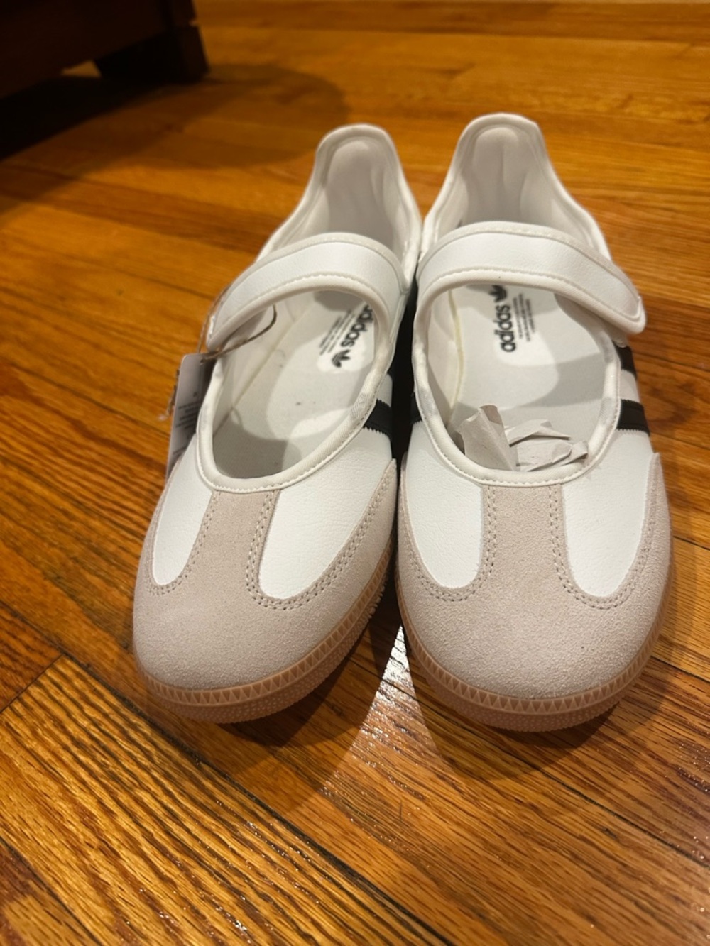 adidas White Mary Jane Sneakers with Black Accent and Beige Toe - Picture 2 of 4